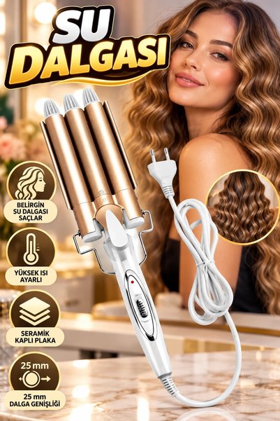 canrodi Wag Maşa Triple Ceramic-Coated Water Wave Hair Styler, 25 mm, with Hi...