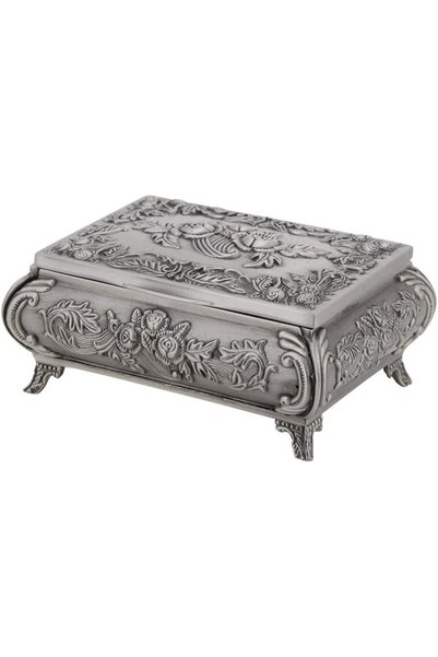 WALFRONT Jewelry Box, Vintage Rectangular Metal with Rose Pattern