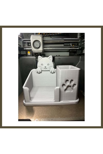 Generic Brand 3D-Printed Desktop Organizer with Cute Cat Figurine: Pen Holder...