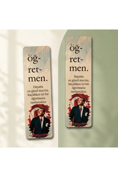 Öğretmenler Günü Hediyesi Türk Bayraklı Portreli Öğretmen Kitap Ayracı Laminasyonlu Dayanıklı