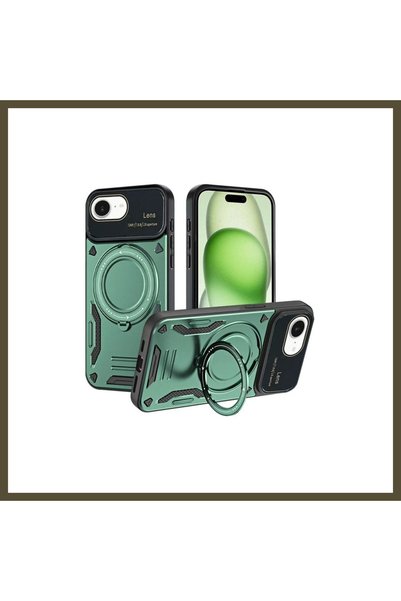 northcity n غطاء متوافق مع هاتف iPhone 16E، مزود بحامل عدسة Joy - لون أخضر دا...
