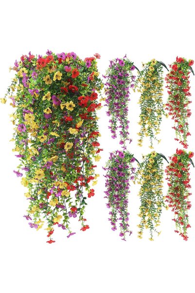 KASTWAVE 6Pcs Artificial Fall Hanging Flowers, Outdoor Silk Mum Plants with E...