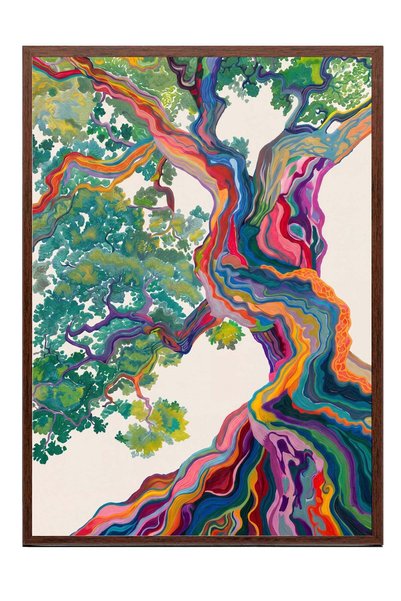 Postifull Poster abstract colorat cu copaci – Tablou cu ramă maro NR. 160661
