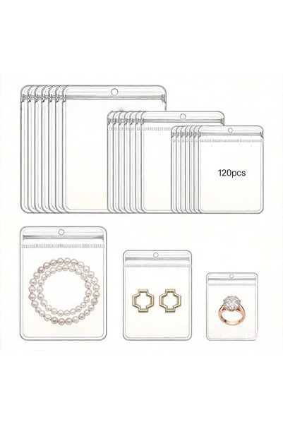 AMXGPT 120 Pcs Clear PVC Jewelry Bags with Hang Hole Plastic Transparent Jewe...