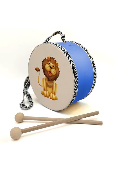 BAKSEPETE Children's Leather Drum with Lion Print - Blue
