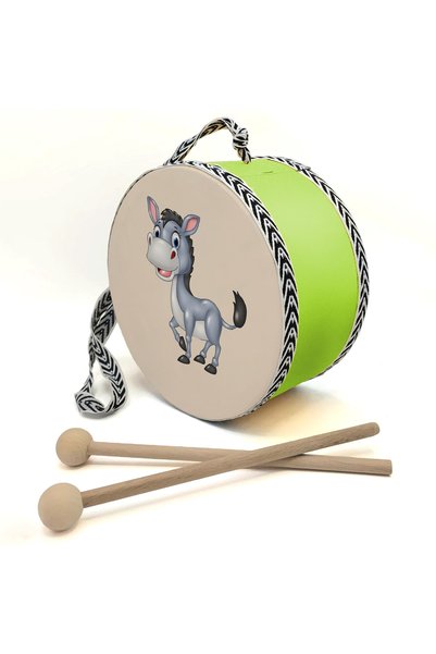 Generic Brand Children's Leather Drum with Donkey Print - Green