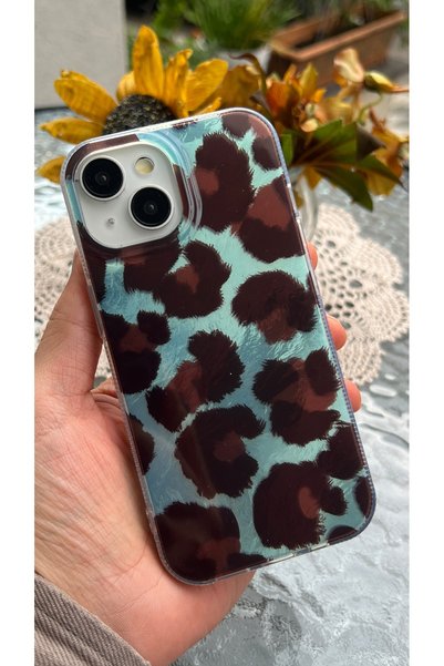 EDELFU Compatible with iPhone 15 - Turquoise Leopard Aurora Glossy Protective...