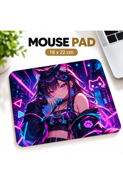 ByMeyla Suport modern pentru mouse cu design „Fata pisică neon” | 22x18 cm, c...