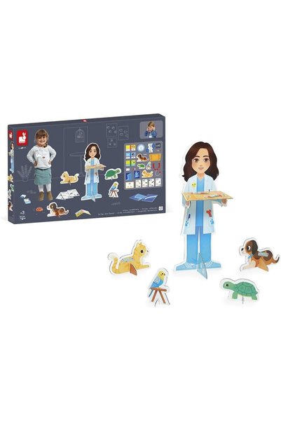 Janod Joc de rol cu profesii - O zi ca veterinar / Include 40 de accesorii - ...