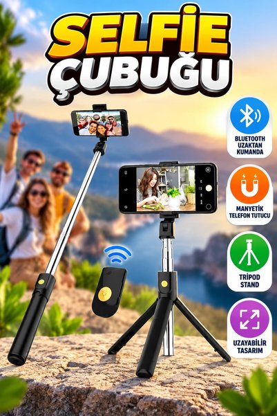 canrodi Magnetic Bluetooth Remote-Controlled Tripod Selfie Stick and Cell Pho...