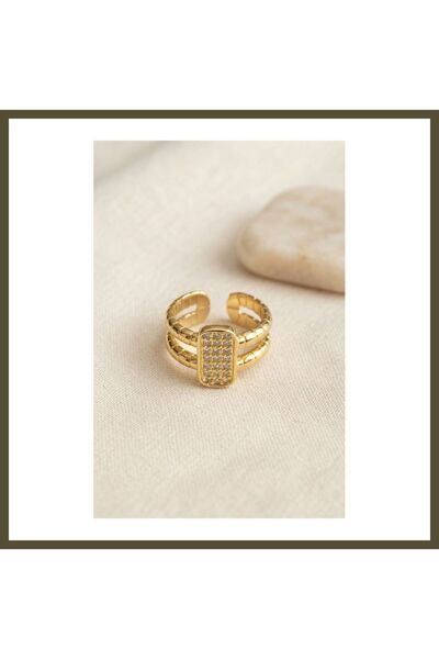 northcity n Clariss Parallel Luxury Gold-Colored Ring with Zircon Stones BX