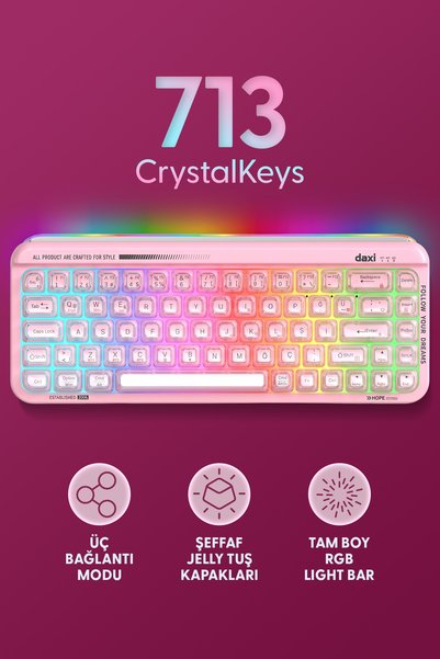 Daxi 713 CrystalKeys Dinamik RGB Oyuncu Klavyesi, Şeffaf Jelly Tuşlar, Blueto...