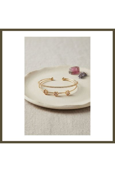 northcity n Pink Star-Modal Silver-Colored Brass Bracelet with Zircon Stones BX