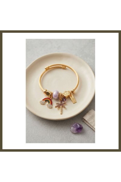 northcity n Rainbow and Purple Palm Tree Charm Bracelet BX