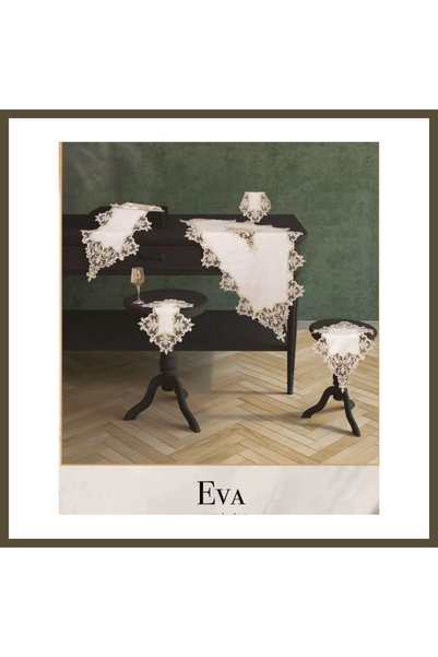 northcity n Eva Model Cream-Cream 5-Piece Linen Lace Dining Room Set with Tab...