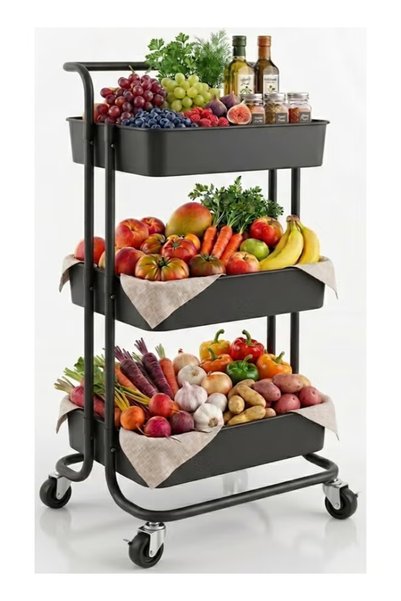 VANTI MART 3-Tier Rolling Iron Storage Cart 45x35x85 cm – Multi-Purpose Organ...