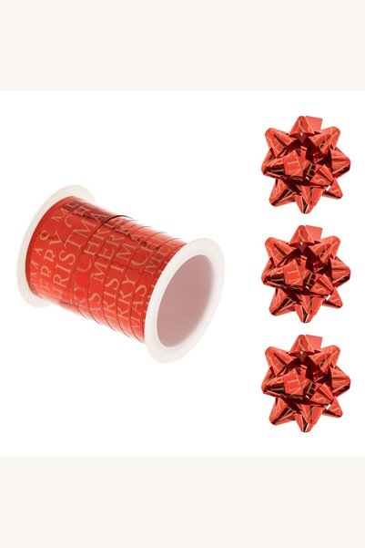 Comerivo Panglica rosie cu mesaj Merry Christmas auriu, 10m, pentru ambalat c...