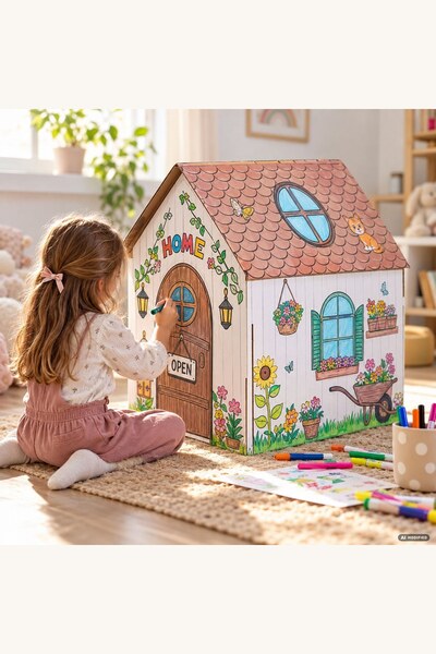 Comerivo Casa 3D de creat si colorat pentru copii, 102,3 x 110 x 72 cm, joaca...