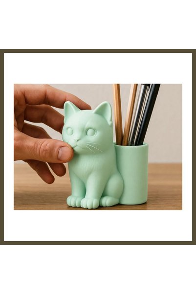 northcity n 3D-Printed Cat-Shaped Pencil Holder - Desktop Organizer - mint BX