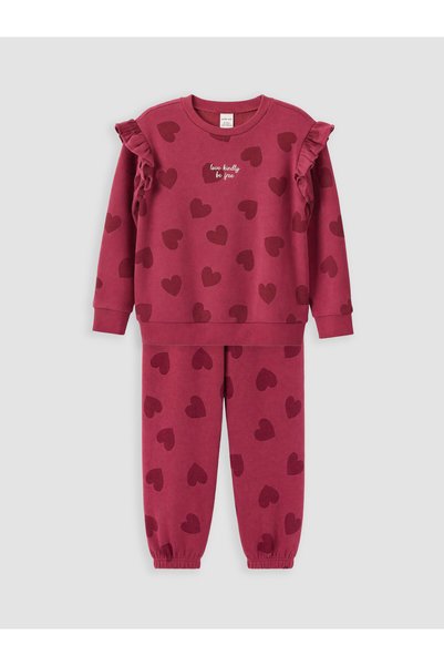 LC Waikiki LCW Kids Pink 3-Thread Brushed Inside Girls' Set, Featuring the NE...
