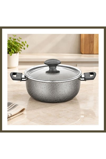 northcity n Granite-Coated Deep Pot with Glass Lid - Gray Marble BX