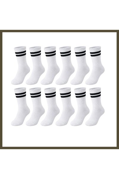 northcity n Unisex White Socks with Black Stripes, 12-Pack, Knee-High, Casual...