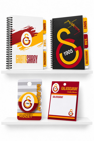 Galatasaray دفتر ملاحظات حلزوني A5 بغلاف صلب مرخص، مخطط، مربع، مجموعة مزدوجة،...