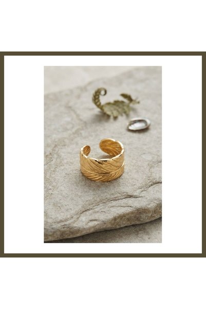 northcity n Bohemian Feather-Patterned Thick Adjustable Gold-Colored Ring BX