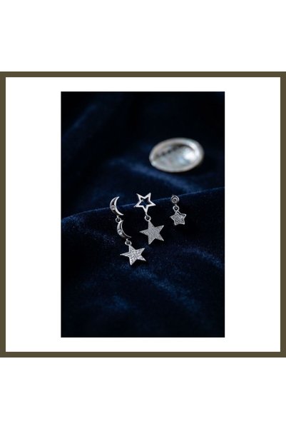 northcity n Silver-Tone Rice-Shaped Moon and Star Evening-Style Women's Earri...