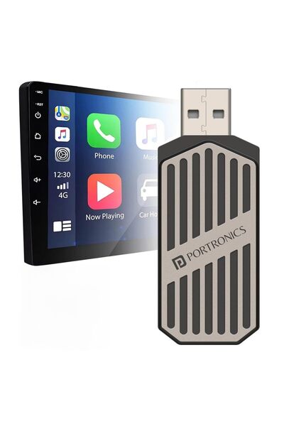 PORTRONICS جهاز استقبال لاسلكي للسيارة، 2 في 1، يحول نظامي Android وCarPlay ا...