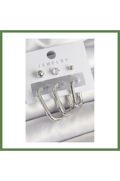 Hobibahçem Silver-Toned Rice-Shaped Hoop Earrings with Zircon Stone Beads Wom...