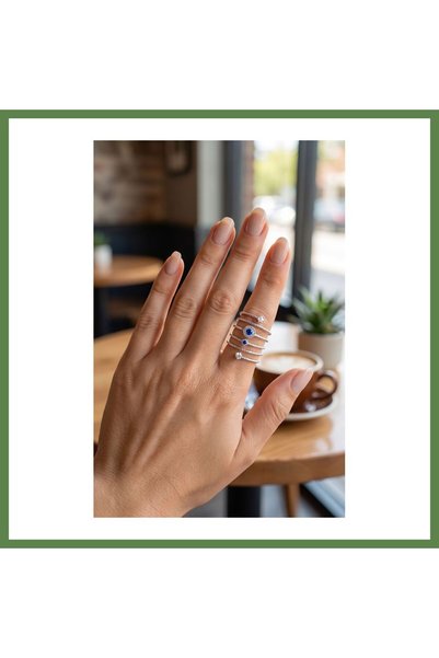 Hobibahçem Silver-Toned Spiral Evil Eye Ring for Women HB006