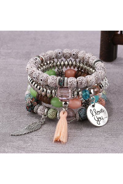 Choice BR139-8 4Pcs Bohemian Women Pink Tassel Bracelet Set For Female I Love...
