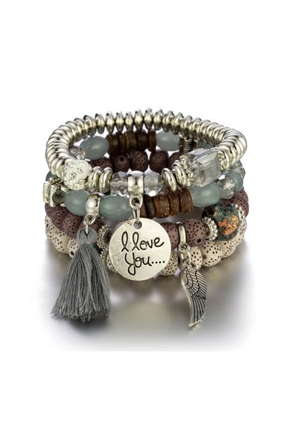 Choice BR139-5 4Pcs Bohemian Women Pink Tassel Bracelet Set For Female I Love...