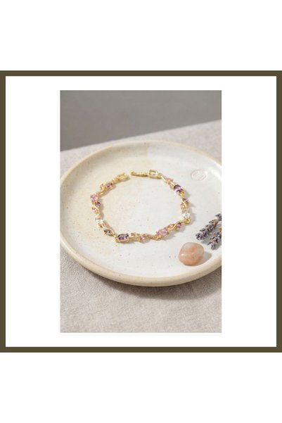 northcity n Gold-Toned Rice-Patterned Women's Bracelet with Pink and Purple Z...