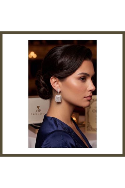 northcity n Silver-Colored Square-Shaped Women's Evening Earrings with Zircon...