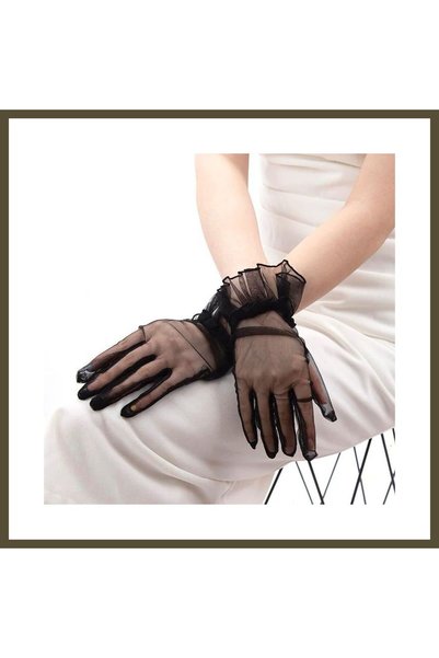 northcity n Short-Sleeved Stretch Fabric Guipure Lace Adult Tulle Gloves, Bla...