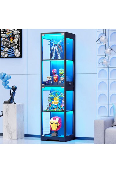 GENERAL BROTTAR Glass Display Cabinet, 4-Tier Curio Cabinet with 3 Color Ligh...