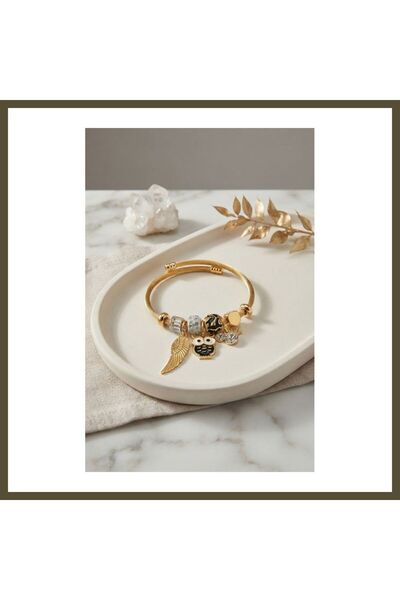 northcity n Black Owl Modal Gold-Colored Charm Bracelet BX