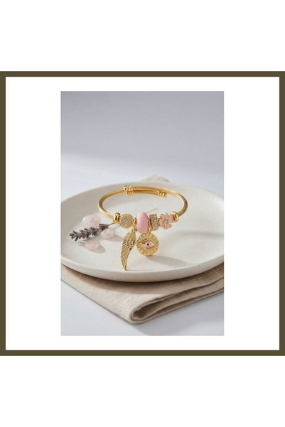 northcity n Pink Eye Model Gold-Colored Charm Bracelet BX
