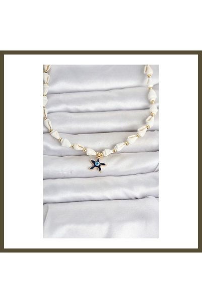 northcity n Natural Seashell Blue Star-Eye Design Modal Necklace BX