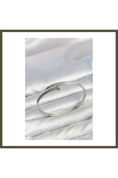 northcity n Silver-Colored Nail-Style Zircon Stone Women's Cuff Bracelet BX