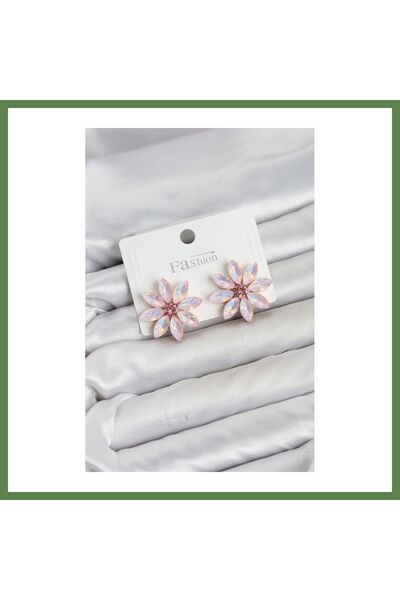 Hobibahçem Pink Crystal Lotus Flower-Shaped Modal Women's Earrings HB006