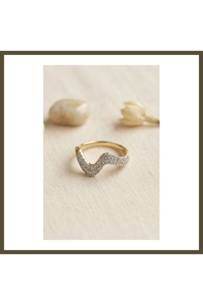 northcity n Gold-Colored Zircon Stone Wave-Pattern Women's Ring BX