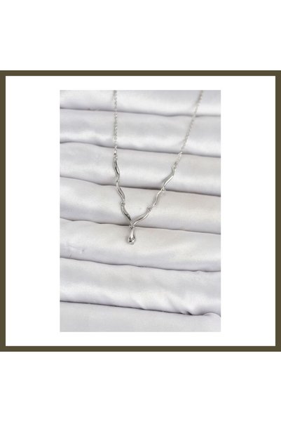 northcity n Silver-Toned Rice-Shaped Drop Necklace for Women BX