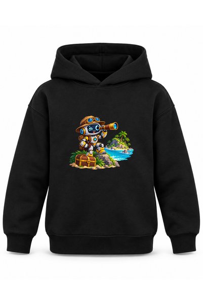ROOSTER GOLD Black Kids' Hooded Sweatshirt with Pirate Adventure Print