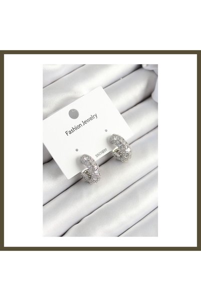 northcity n Silver-Toned Women's Hoop Earrings with Rice-Shaped Zircon Stones...