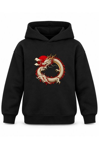 ROOSTER GOLD Black Kids' Hoodie with Dragon Print