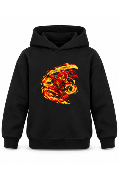 ROOSTER GOLD Black Kids' Hoodie with Ninja Print