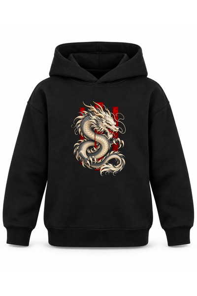 ROOSTER GOLD Black Kids' Hoodie with Dragon Print